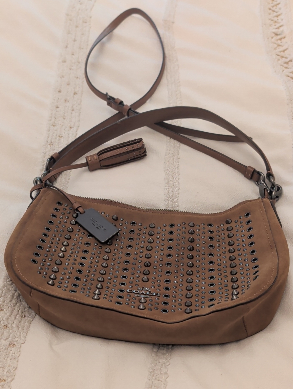 Coach Tan Leather Studded Shoulder Bag